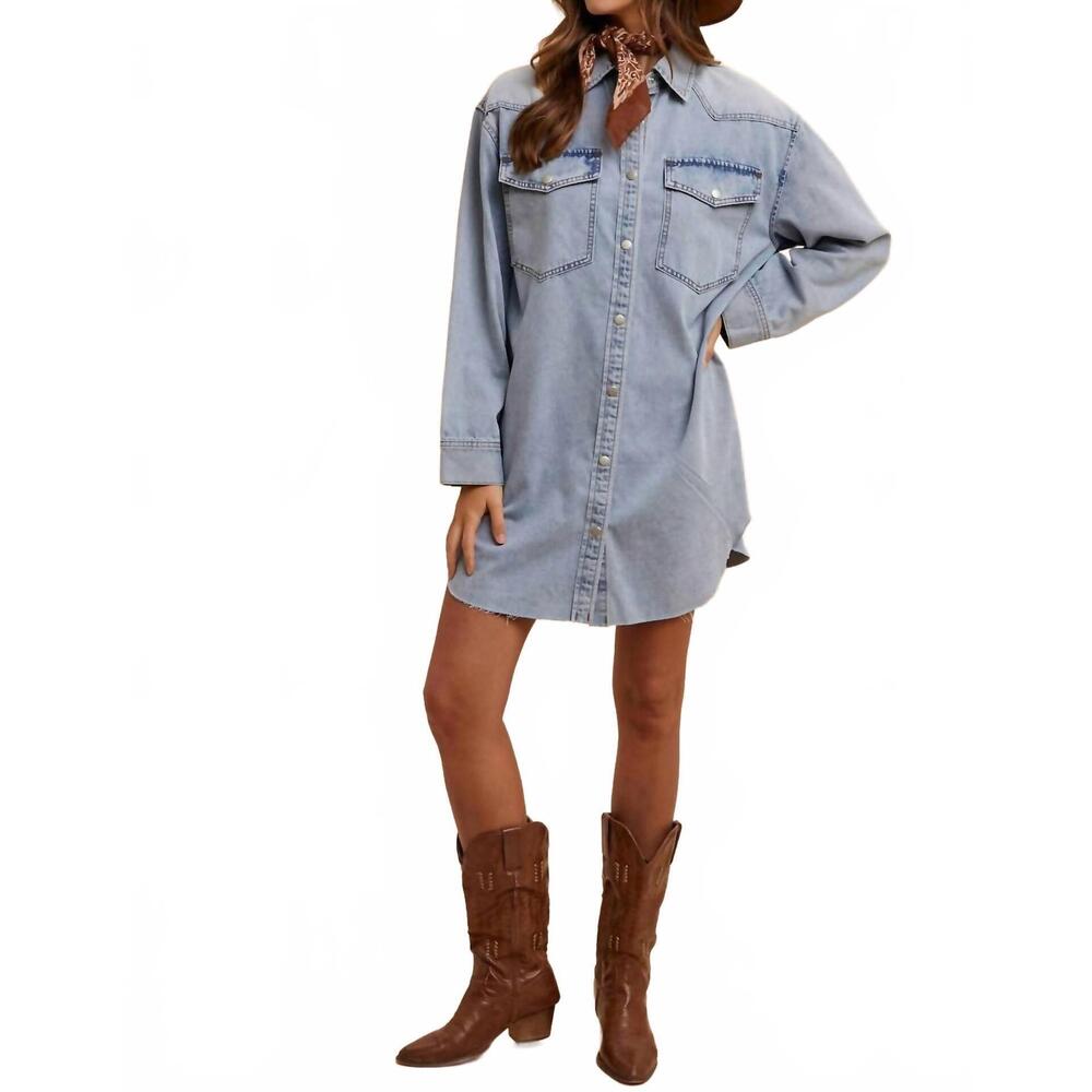 NEW ANNIEWEAR comfort stretch denim button down shirt dress in blue - Picture 5 of 5
